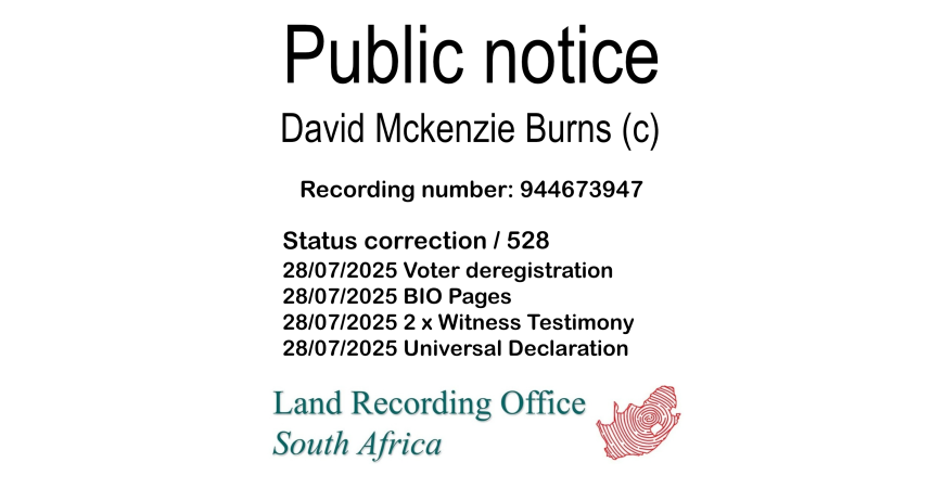 Public notice David Mckenzie Burns Recording number 944673947