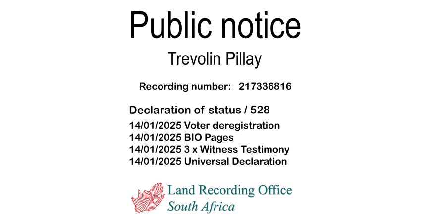 Public notice Trevolin Pillay Recording number 217336816