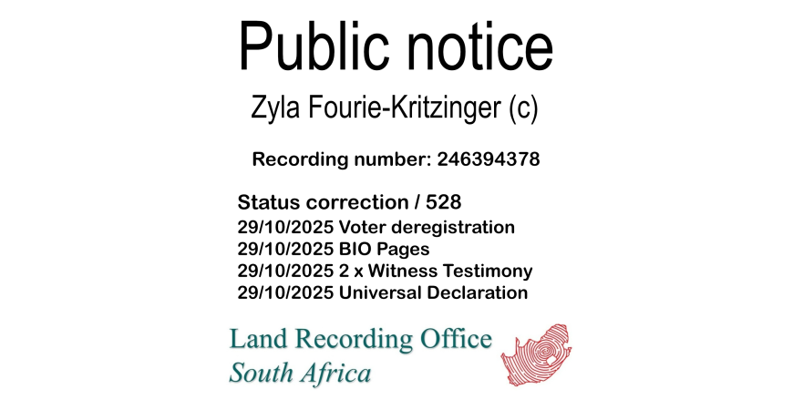 Public notice Zyla Fourie-Kritzinger Recording number 246394378