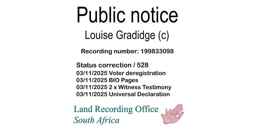 Public notice Louise Gradidge Recording number 199833098